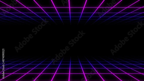 4K retro synthwave vaporwave 80s style purple, blue, pink neon grid video motion background, 3D, 60 fps
