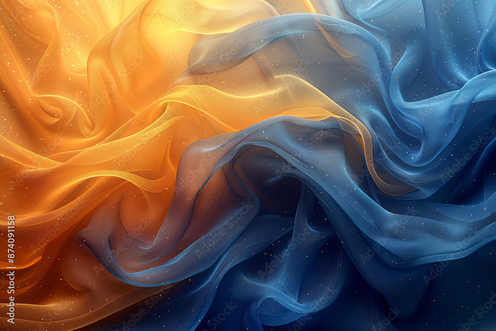 Blue and orange fabric with a wave pattern. Colors create a sense of contrast and energy