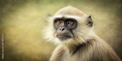 Antique stylized of a northern plains gray langur, langur, monkey, wildlife, vintage, detailed, drawing, antique, stylized,nature