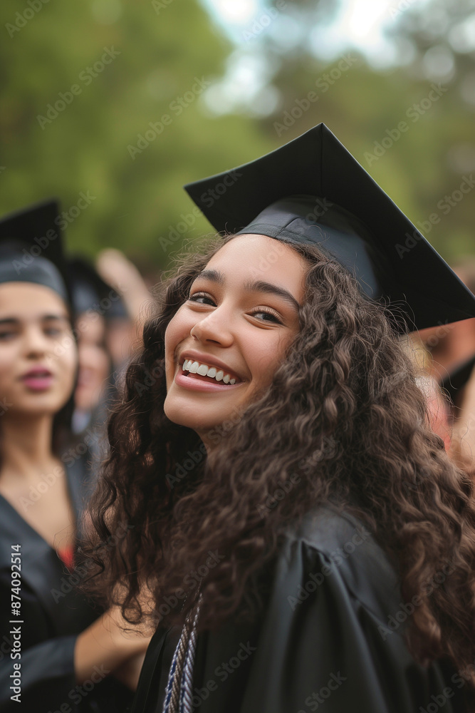 Portrait of a happy female, Hispanic student on graduation day smiling at the camera. Portrait of a happy female, Hispanic student on graduation day smiling at the camera.