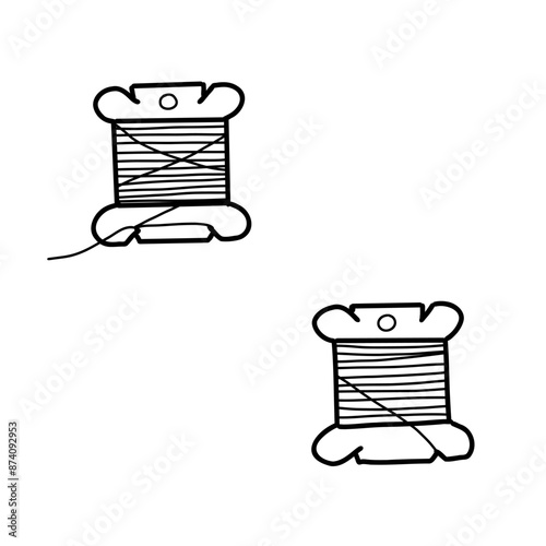 Set of sewing threads. Hand drawn Vector illustration of two Skeins for Needlework. Spool for seamstress in doodle style, isolated on white background. Perfect for Manual stitching, Embroidery