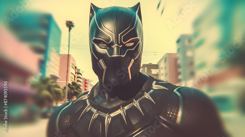 Black Panther Illustration in City photo