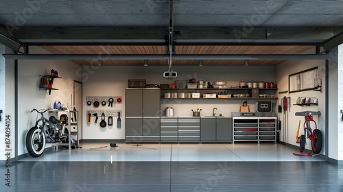 Minimalist Garage with Organized Tools and Clean Interior Design