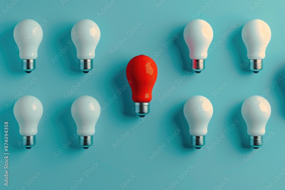 Red Light Bulb Among White Ones Red Light Bulb Among White Ones