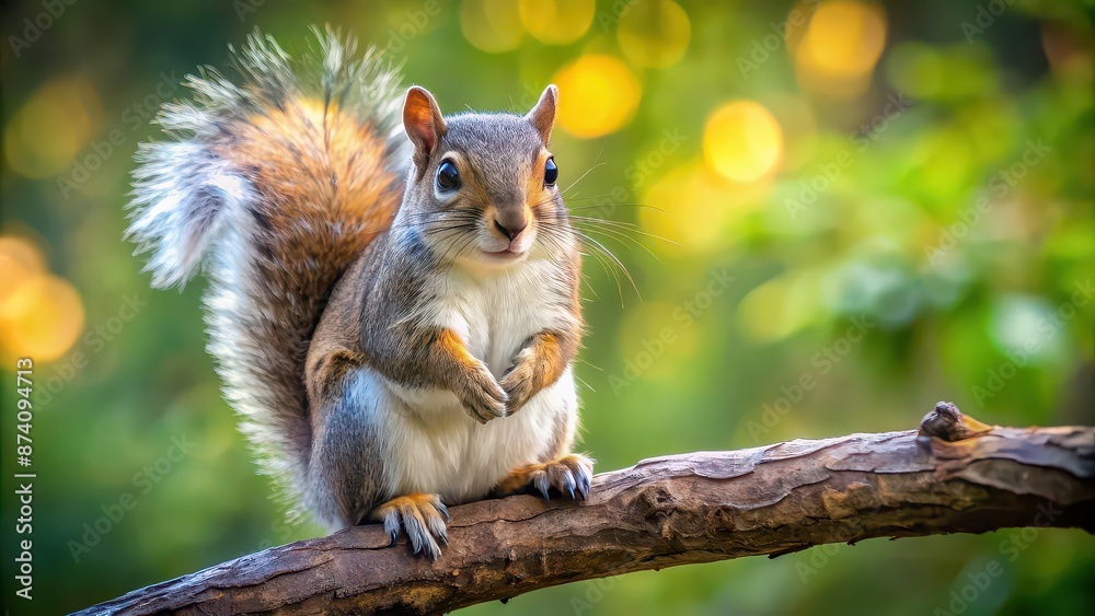 Adorable squirrel with fluffy tail sitting on a tree branch, squirrel, cute, wildlife, furry, rodent, bushy tail, adorable, nature Adorable squirrel with fluffy tail sitting on a tree branch, squirrel, cute, wildlife, furry, rodent, bushy tail, adorable, nature