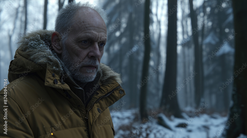 Man in Parka Standing in Woods Man in Parka Standing in Woods