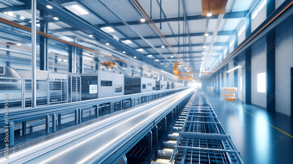 Modern hi-tech facility with automated line at the industrial factory. Smart factory industrial, Industry 4.0 concept Modern hi-tech facility with automated line at the industrial factory. Smart factory industrial, Industry 4.0 concept