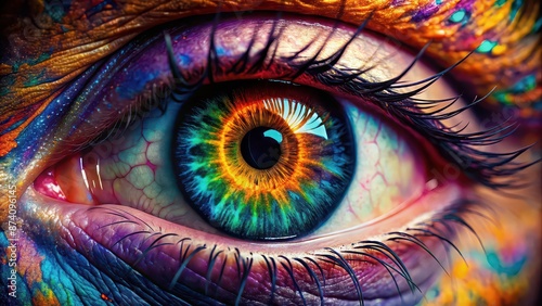 Close-up shot revealing the intricate details and vibrant colors of an eye , eye, close-up, details, vibrant, colors, macro