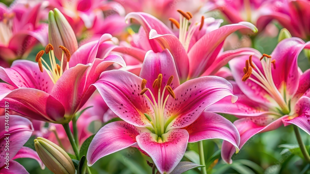 Close-up of beautiful pink lily flowers in full bloom, pink, lily, flowers, bloom, close-up, beautiful, nature, petals, garden Close-up of beautiful pink lily flowers in full bloom, pink, lily, flowers, bloom, close-up, beautiful, nature, petals, garden