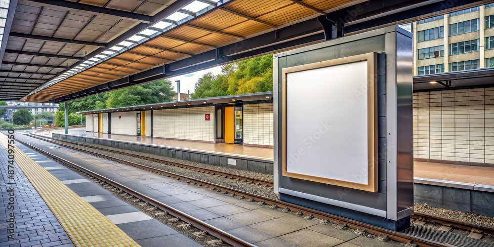 Naklejka premium 18/1 Grossfl?chenplakat Mockup am Gleis einer S-Bahn Station, advertising, billboard, marketing, promotion
