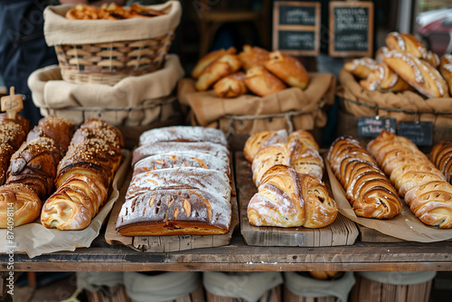 Freshly baked goods at a country market stall 