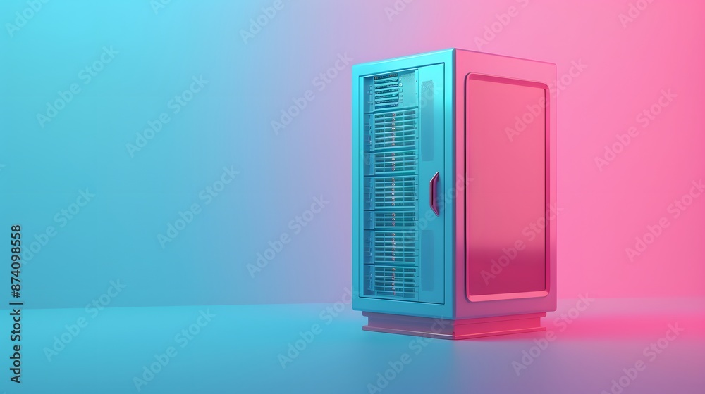 Futuristic server rack with vibrant pink and blue lighting in a modern data center, showcasing advanced technology and cybersecurity concept. Futuristic server rack with vibrant pink and blue lighting in a modern data center, showcasing advanced technology and cybersecurity concept.