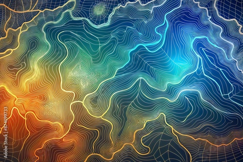 Abstract Topographic Contour Lines Map Gradient Digital Artwork © Rostislav Bouda