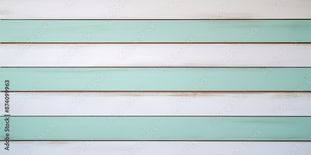 Fototapeta premium Horizontal Wood Paneling With White And Mint Green Stripes