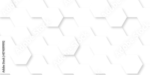 Abstract white 3d hexagon creative grid honeycomb structure mosaic pattern background. luxury minimal technology network abstraction tech digital tile vector wall banner surface polygon background.