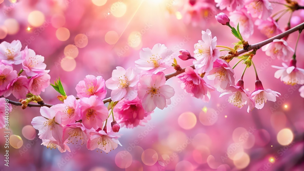 Close-up of stunning pink cherry blossoms with a soft glowing bokeh background , Spring, flowers, nature, bloom Close-up of stunning pink cherry blossoms with a soft glowing bokeh background , Spring, flowers, nature, bloom