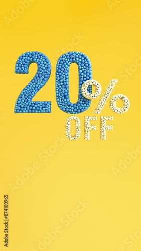 Discount 10% to 90% special offer vertical green screen animation. 20 percent off discount, 20%off flash sale, big deal, cyber week, advertising, promotion, clearance, super sale, mega sale offer.