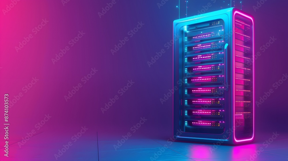 Modern data server with neon lights in a futuristic setting, highlighting advanced technology and network hardware. Modern data server with neon lights in a futuristic setting, highlighting advanced technology and network hardware.