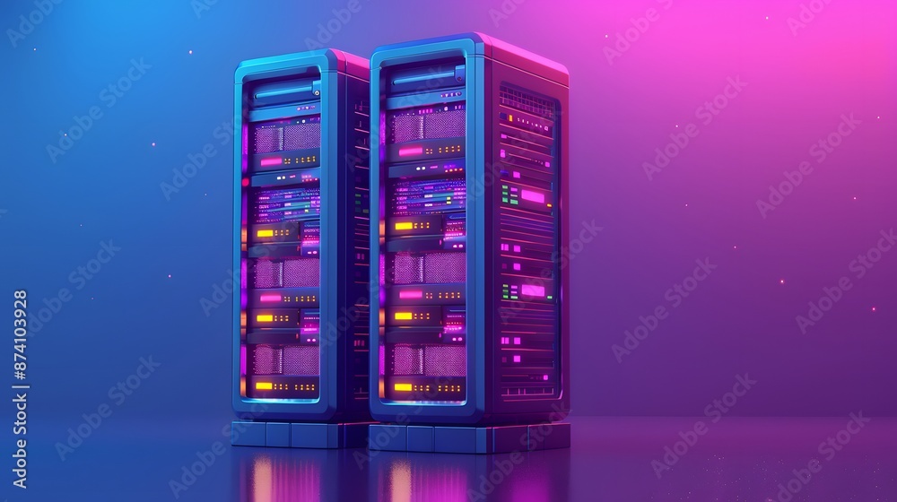 Modern data servers with colorful lights in a futuristic setting, illustrating advanced technology and digital infrastructure. Modern data servers with colorful lights in a futuristic setting, illustrating advanced technology and digital infrastructure.