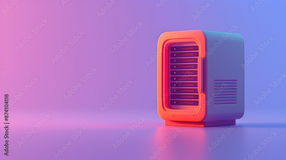 Modern, compact server unit on a vibrant neon-lit background, symbolizing advanced technology and futuristic design in tech infrastructure. Modern, compact server unit on a vibrant neon-lit background, symbolizing advanced technology and futuristic design in tech infrastructure.