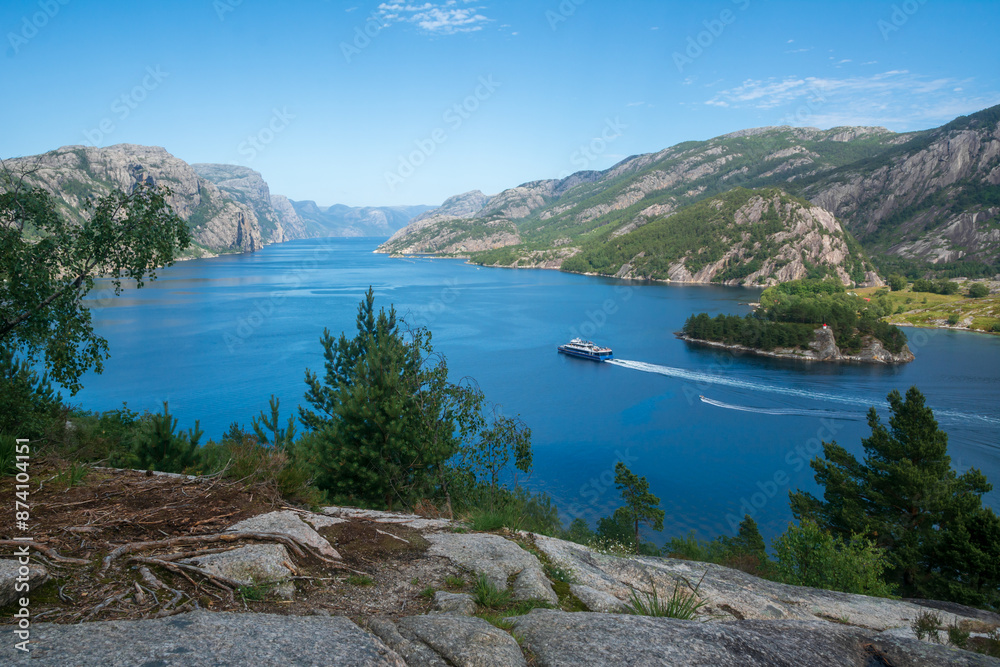 Cruise ship in fjord.Norwy landscape at summer. Cruise ship in fjord.Norwy landscape at summer.