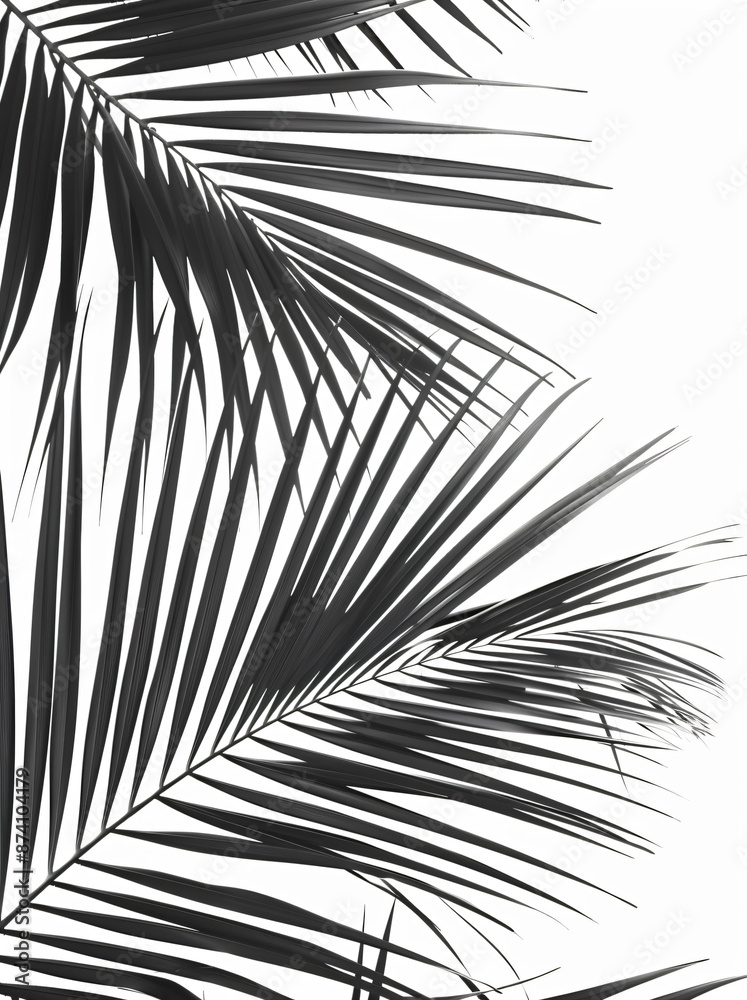 Fototapeta premium Black and white palm leaves on a light background. Minimalism,