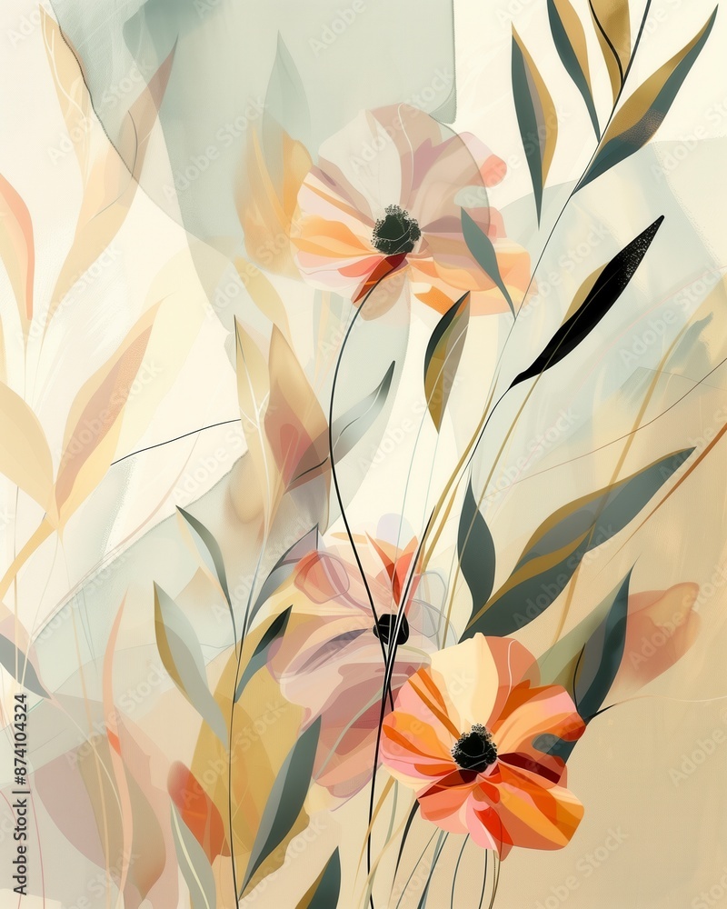 Elegant boho style floral pattern featuring soft pastel flowers with intricate line details on a subtle wave background, perfect for decorative and design projects Elegant boho style floral pattern featuring soft pastel flowers with intricate line details on a subtle wave background, perfect for decorative and design projects
