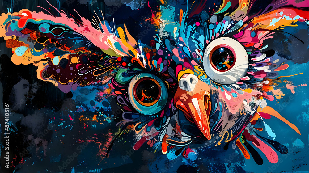Abstract Owl Illustration with Colorful Feathers