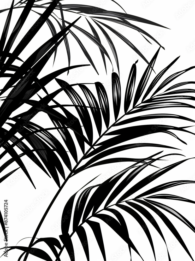 Black and white palm leaves on a light background. Minimalism,
Black and white palm leaves on a light background. Minimalism,