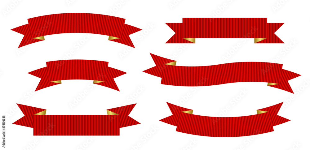 Set of Awards isolated red satin silk ribbon, textured fabric tape on a transparent background. Element, template for indicating rating, medals. Vector illustration EPS10 Set of Awards isolated red satin silk ribbon, textured fabric tape on a transparent background. Element, template for indicating rating, medals. Vector illustration EPS10