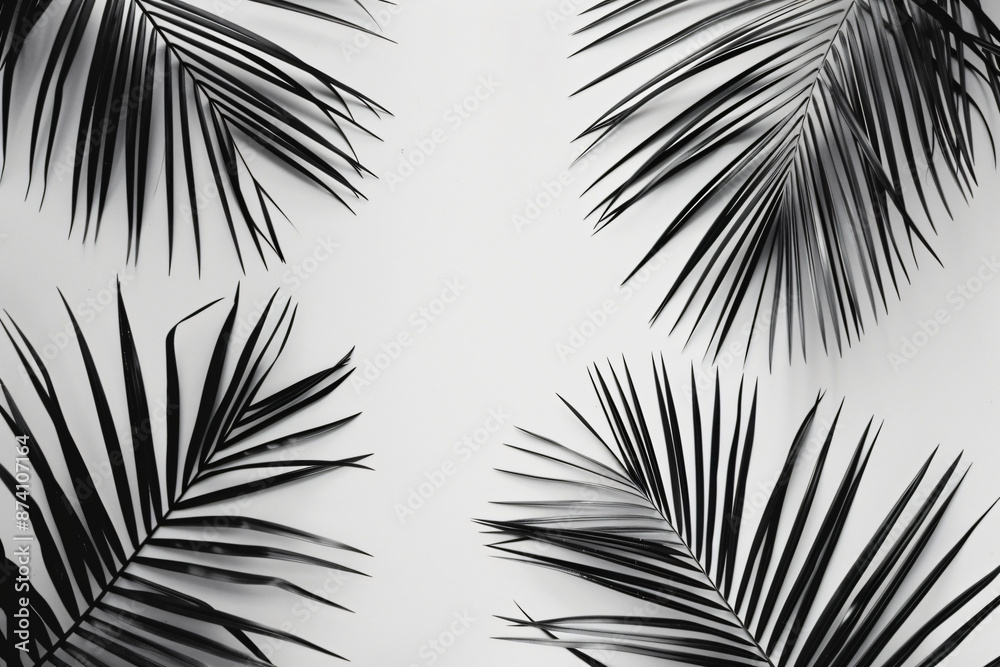 Fototapeta premium Black and white palm leaves on a light background. Minimalism,