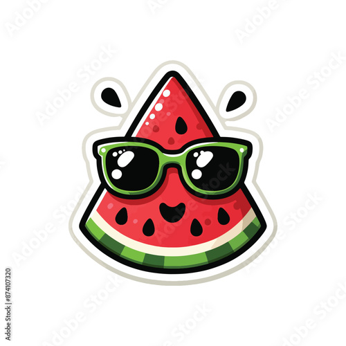 Cute Funny red summer watermelon character wearing glasses