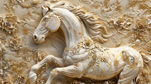 3D relief horse wallpaper with intricate details and elegant design photo