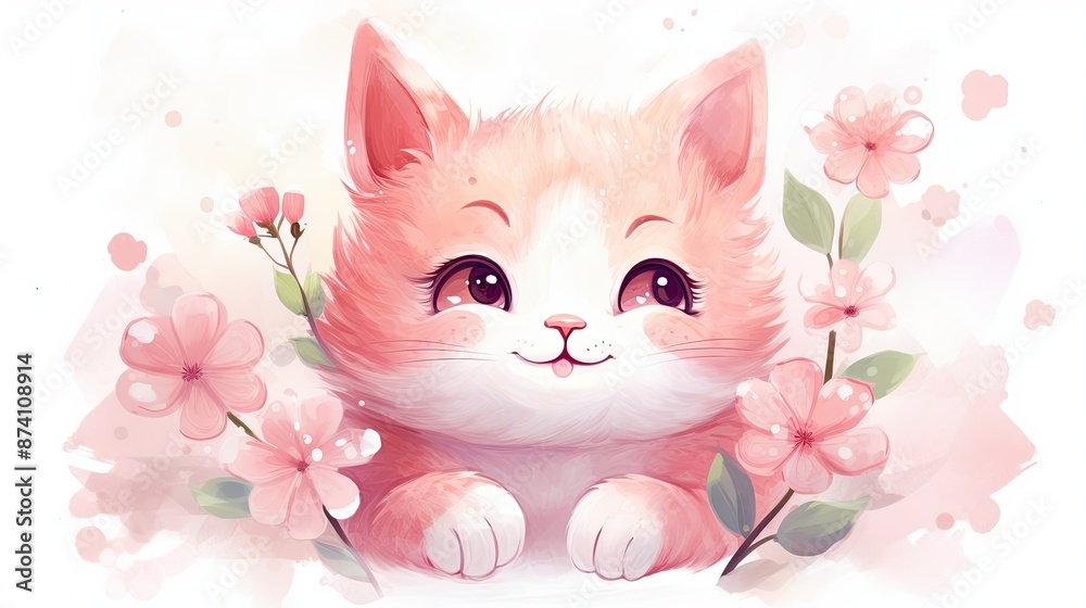 Fototapeta A cute pink cat 