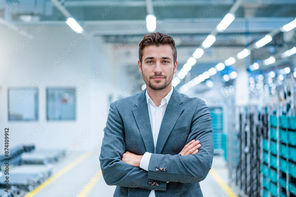 Businessman standing with arms crossed at industry Businessman standing with arms crossed at industry