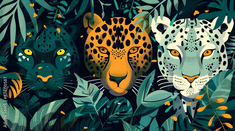 Three Leopards in Jungle Illustration Three Leopards in Jungle Illustration