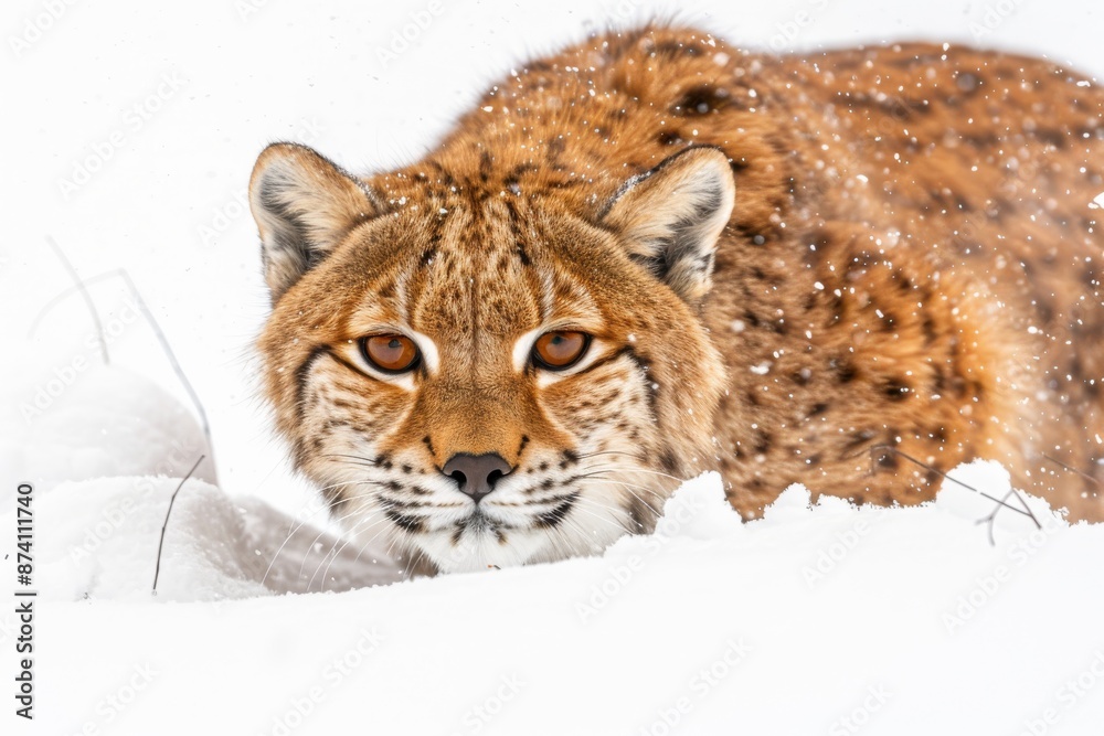 Obraz premium Portrait of a Relaxed Lynx in a Snowy Landscape Creating a Serene and Majestic Wildlife Scene