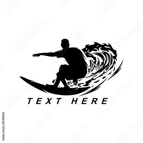 surf logo, silhouette of a man surfing vector illustration