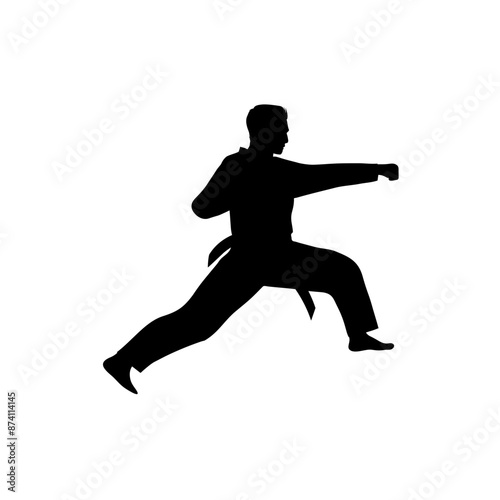 martial arts, silhouette of man punching with right hand vector