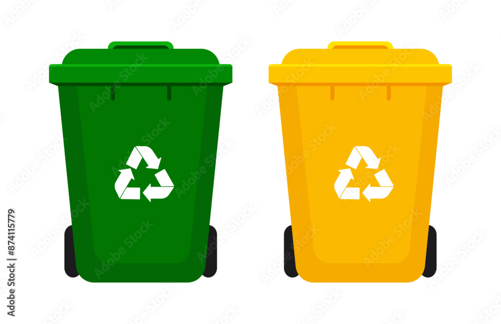 Plastic trash cans illustration. Isolated on a white background. Vector illustration in flat style. Plastic trash cans illustration. Isolated on a white background. Vector illustration in flat style.
