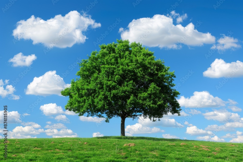 Majestic Tree Under a Bright Blue Sky Creating a Vibrant and Tranquil Landscape Majestic Tree Under a Bright Blue Sky Creating a Vibrant and Tranquil Landscape