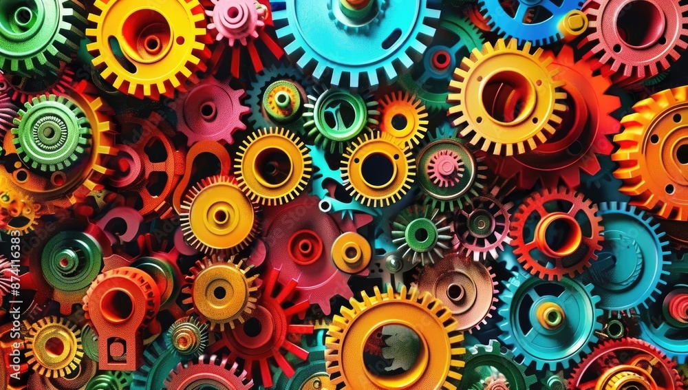 Colorful Gears in a Mechanical Assembly Colorful Gears in a Mechanical Assembly