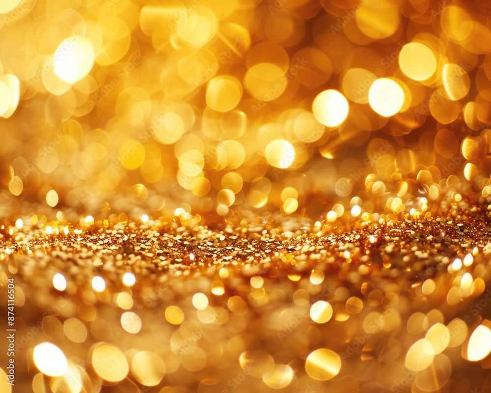 Gold Holidays. Christmas Lights Bokeh Background with Shimmering Yellow Glow Gold Holidays. Christmas Lights Bokeh Background with Shimmering Yellow Glow