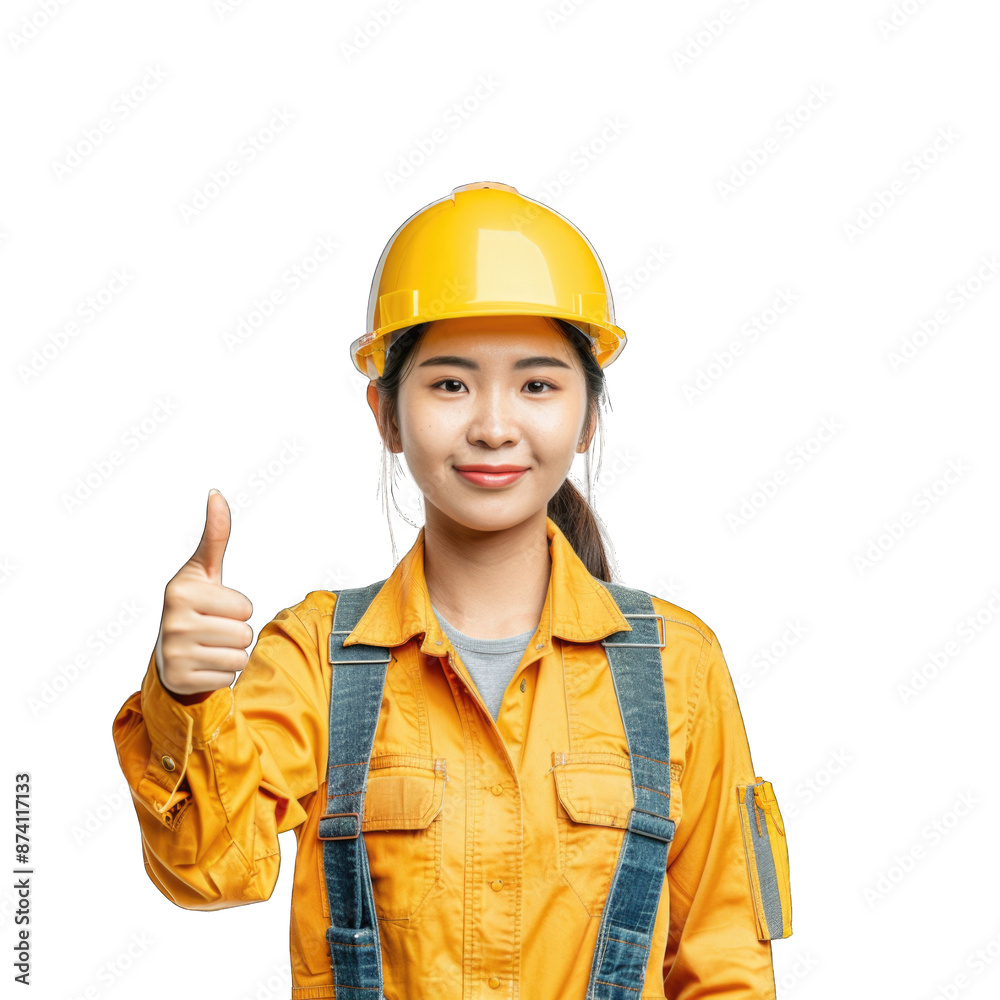 Engineer or architect woman. Portrait of cheerful female architect gesturing thumbs up. Transparent background or PNG file. Engineer or architect woman. Portrait of cheerful female architect gesturing thumbs up. Transparent background or PNG file.