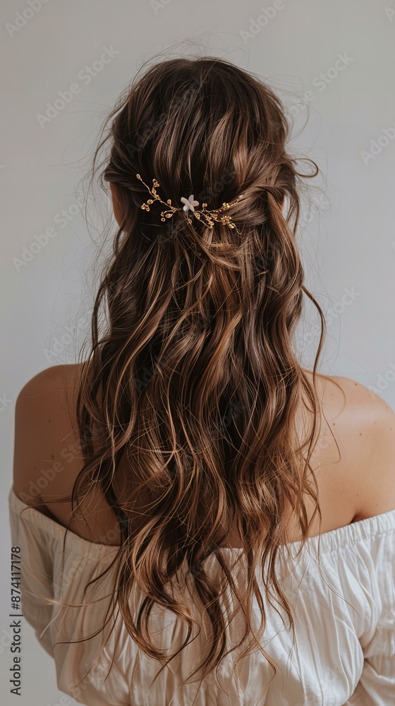 Graceful Back View of Model with Wavy, Shiny Hair Graceful Back View of Model with Wavy, Shiny Hair