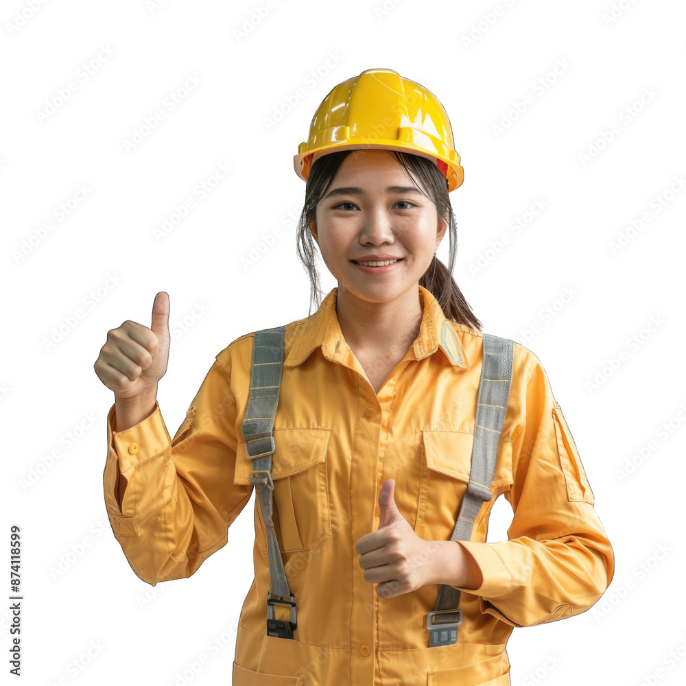 Engineer or architect woman. Portrait of cheerful female architect gesturing thumbs up. Transparent background or PNG file. Engineer or architect woman. Portrait of cheerful female architect gesturing thumbs up. Transparent background or PNG file.