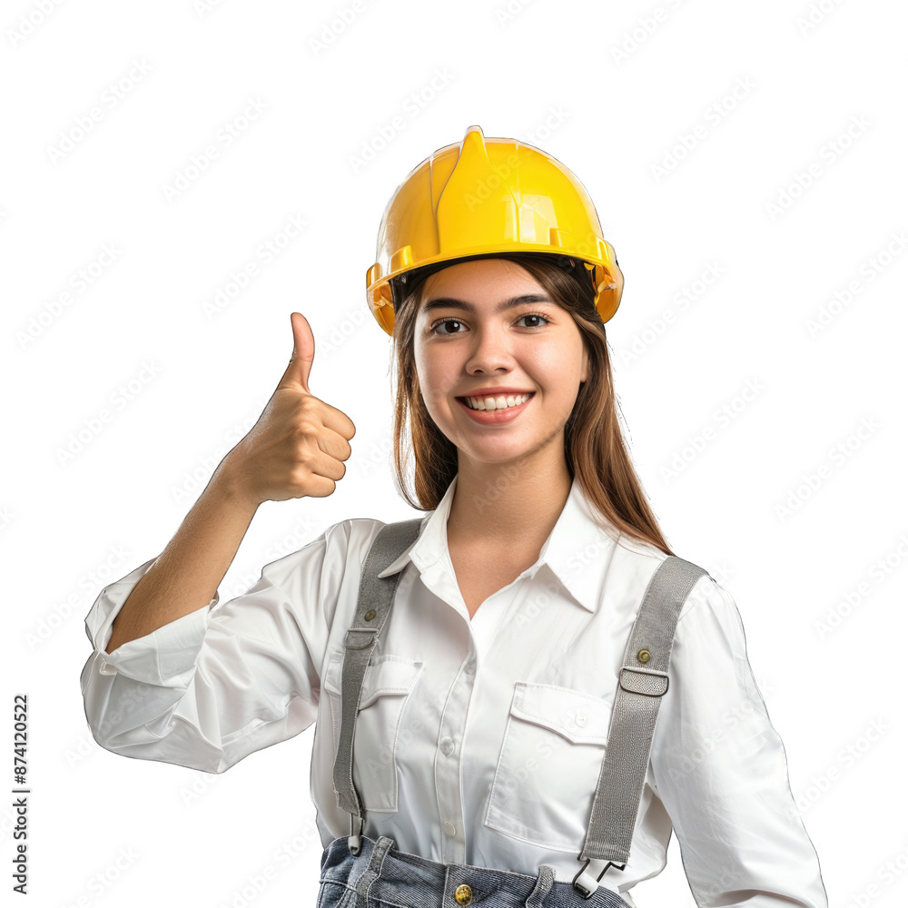Engineer or architect woman. Portrait of cheerful female architect gesturing thumbs up. Transparent background or PNG file. Engineer or architect woman. Portrait of cheerful female architect gesturing thumbs up. Transparent background or PNG file.