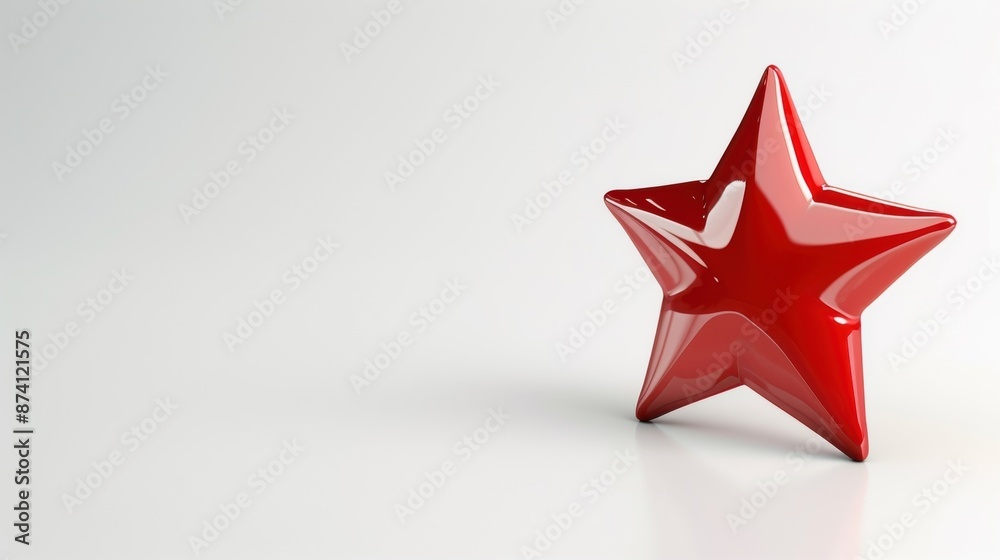 Fototapeta premium Glossy red star on a white background. Smooth, shiny surface contrasts against the plain backdrop, creating a striking visual effect.