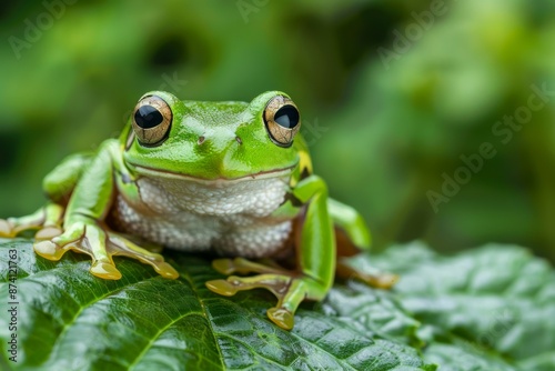 Green Frog Sitting on Leaf © Sandu