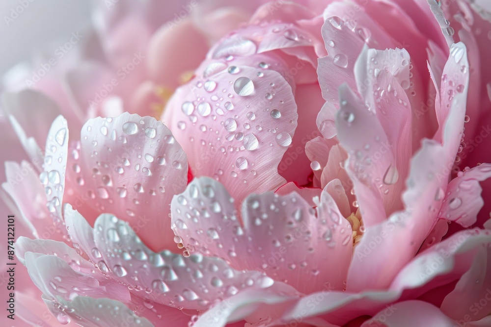 Pink Peony with Dew Drops in Macro Close-Up Pink Peony with Dew Drops in Macro Close-Up
